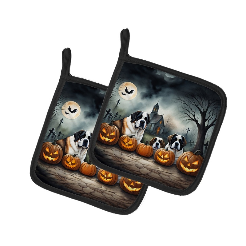 Saint Bernard Spooky Halloween Pot Holders - Set of 2 Decorative Kitchen Helpers | Made in the USA