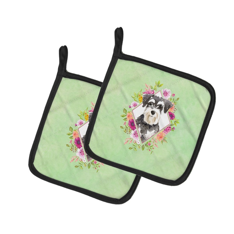 Schnauzer #2 Green Flowers Pot Holders - Set of 2 - Heat-Resistant Kitchen Essentials CK4382PTHD