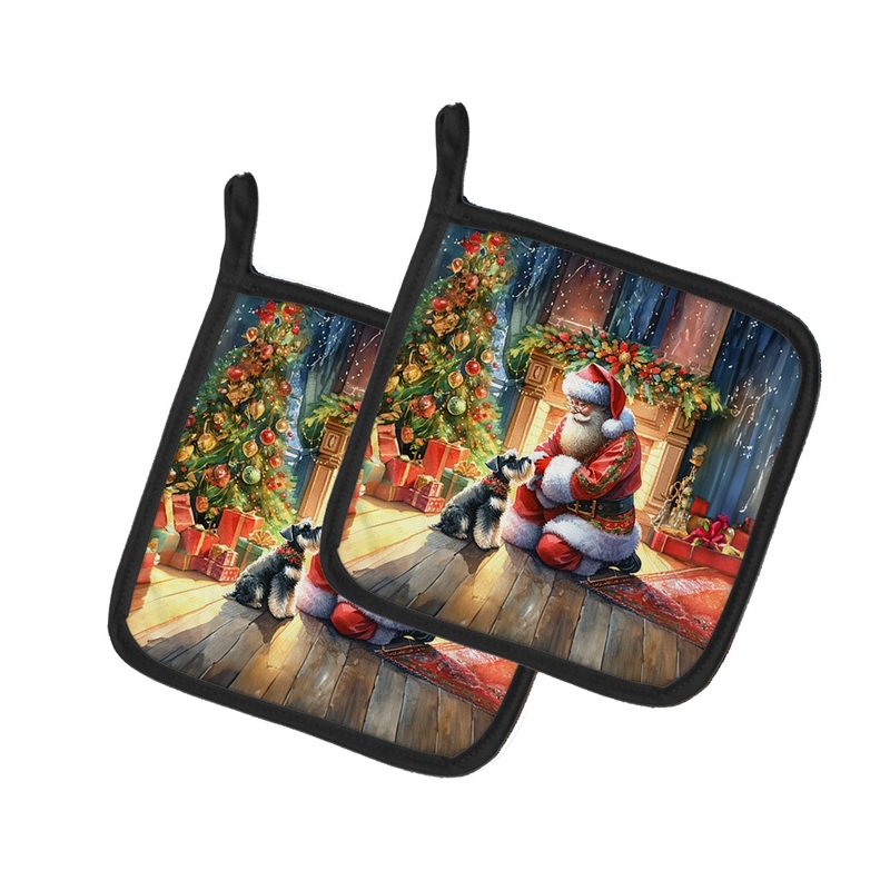 Schnauzer and Santa Claus Pot Holders - Set of 2 Decorative Kitchen Helpers | Made in the USA