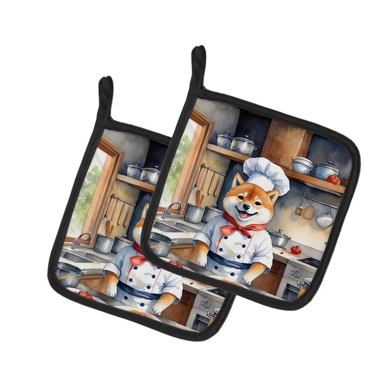 Shiba Inu The Chef Pot Holders - Set of 2 Decorative Kitchen Helpers | Made in the USA