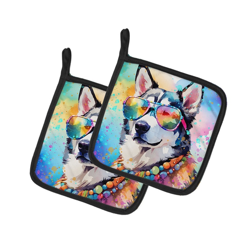 Siberian Husky Hippie Dawg Pot Holders - Set of 2 Decorative Kitchen Helpers | Made in the USA