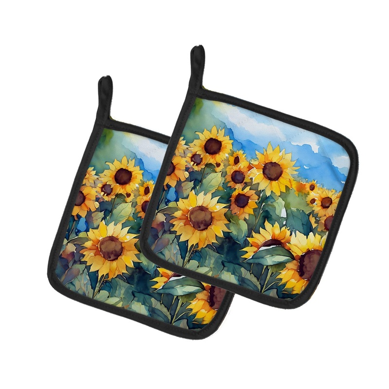 Sunflowers in Watercolor Pot Holders - Set of 2 Decorative Kitchen Helpers | Made in the USA