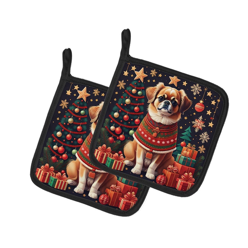 Tibetan Spaniel Christmas Pot Holders - Set of 2 Decorative Kitchen Helpers | Made in the USA