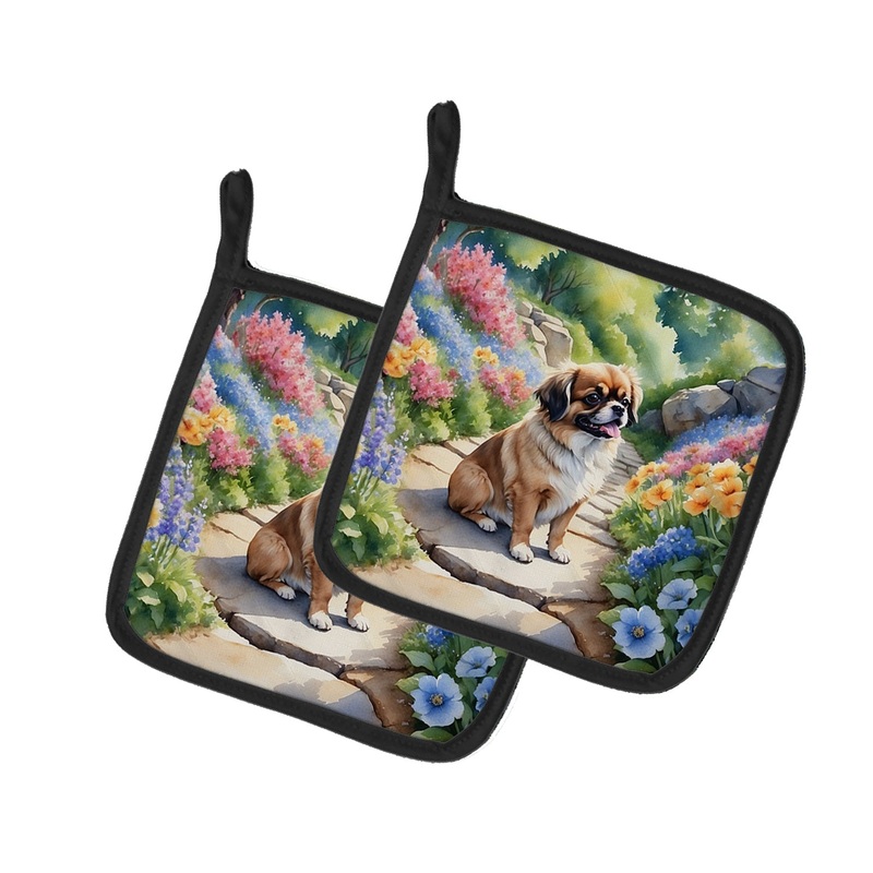 Tibetan Spaniel Spring Path Pot Holders - Set of 2 Decorative Kitchen Helpers | Made in the USA