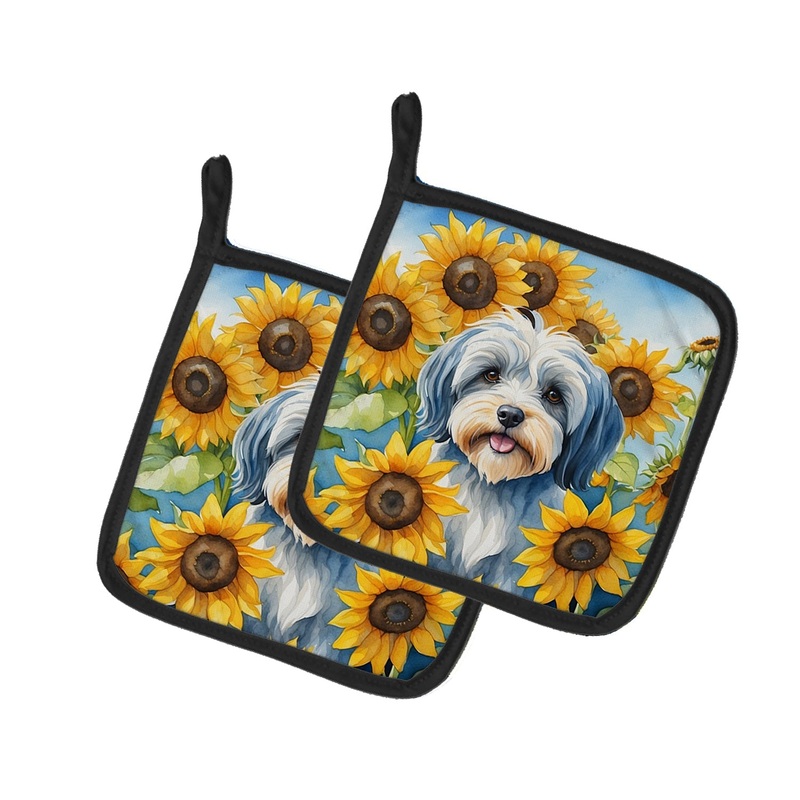 Tibetan Terrier in Sunflowers Pot Holders - Set of 2 Decorative Kitchen Helpers | Made in the USA