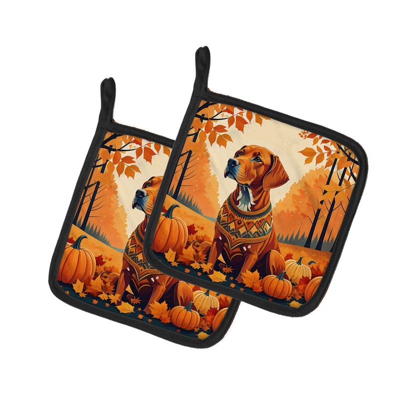 Vizsla Fall Pot Holders - Set of 2 Decorative Kitchen Helpers | Made in the USA