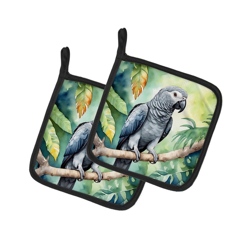 African Grey Parrot Pot Holders - Set of 2 Decorative Kitchen Helpers | Made in the USA
