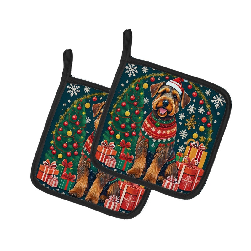 Airedale Terrier Christmas Pot Holders - Set of 2 Decorative Kitchen Helpers | Made in the USA