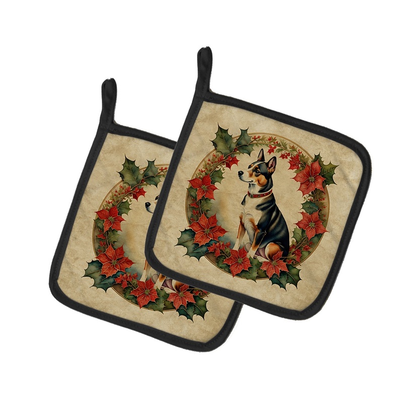 Basenji Christmas Flowers Pot Holders - Set of 2 Decorative Kitchen Helpers | Made in the USA