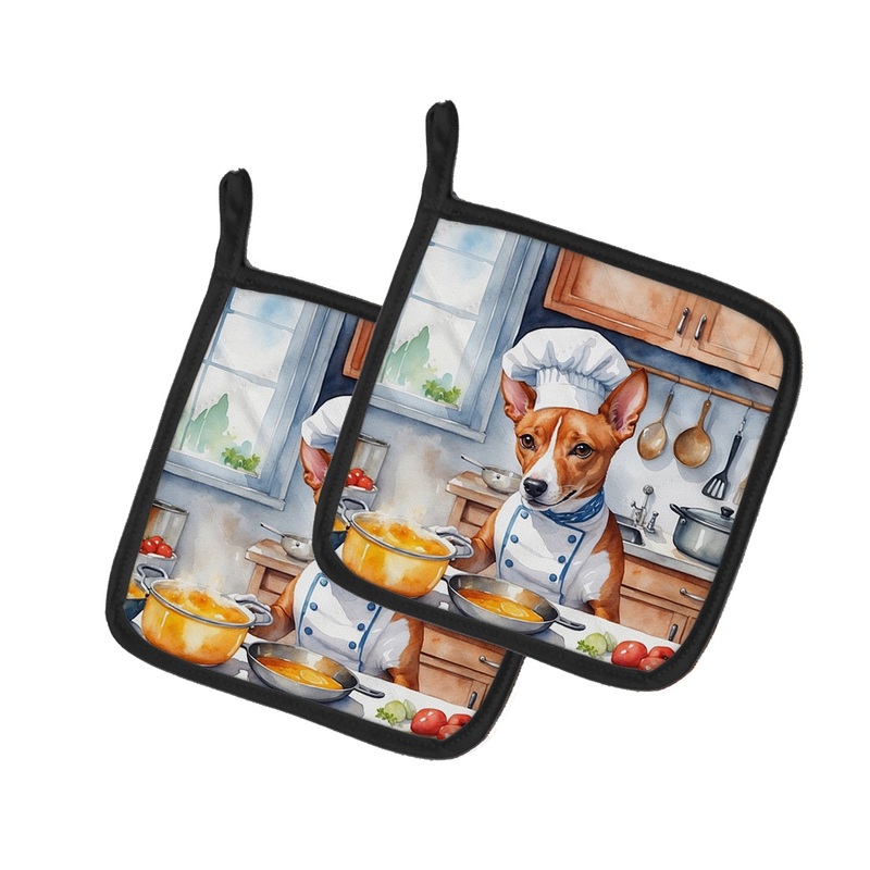 Basenji The Chef Pot Holders - Set of 2 Decorative Kitchen Helpers | Made in the USA