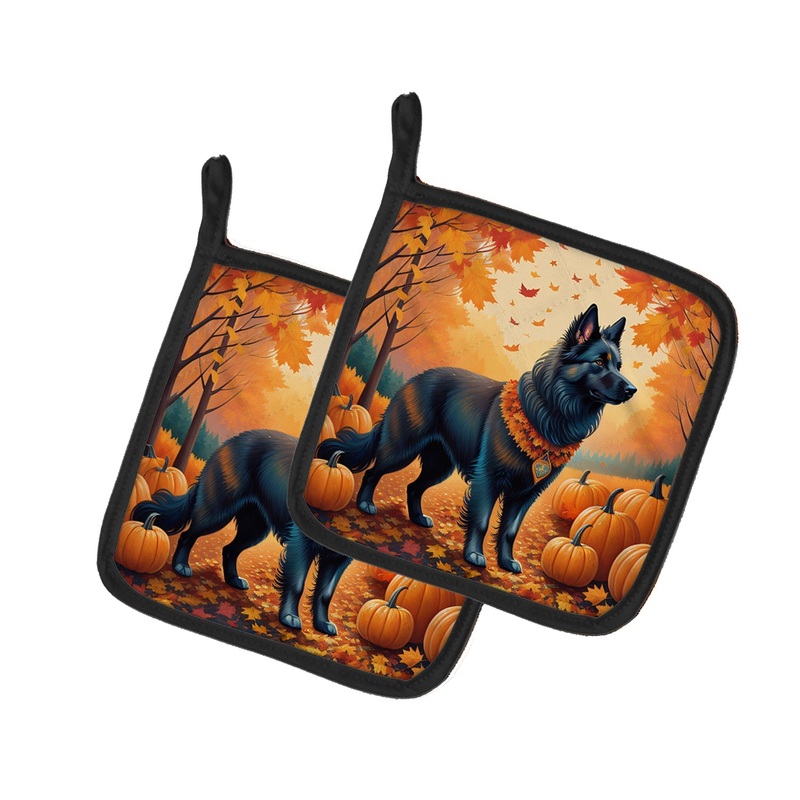 Belgian Sheepdog Fall Pot Holders - Set of 2 Decorative Kitchen Helpers | Made in the USA