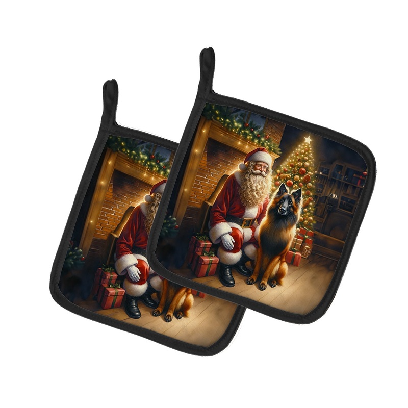 Belgian Tervuren and Santa Claus Pot Holders - Set of 2 Decorative Kitchen Helpers | Made in the USA