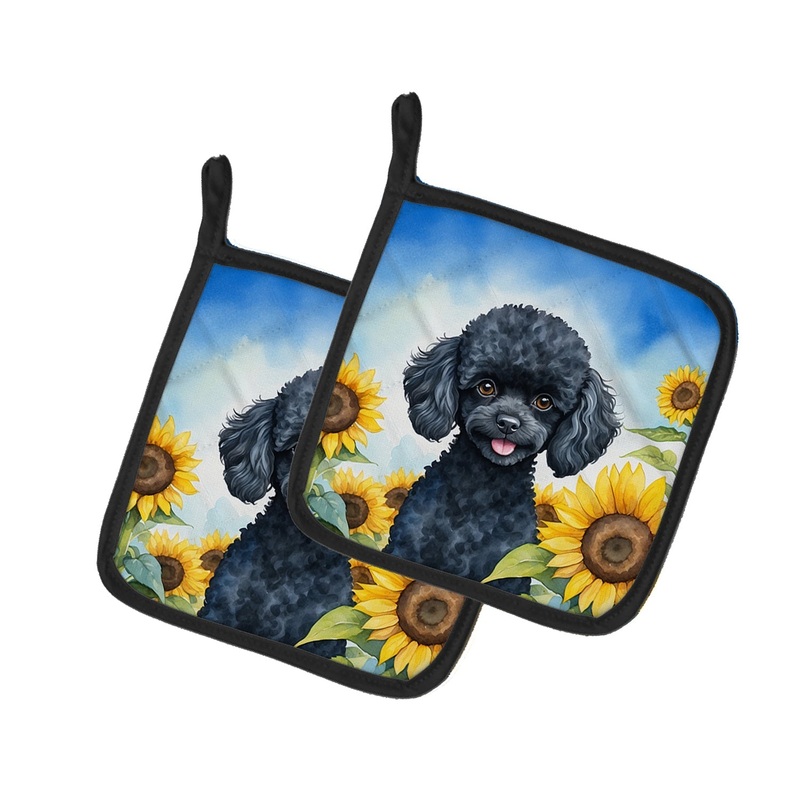 Black Poodle in Sunflowers Pot Holders - Set of 2 Decorative Kitchen Helpers | Made in the USA
