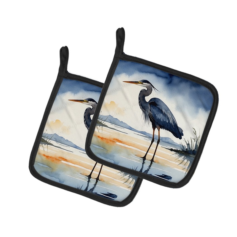 Blue Heron Barely Lit Sky Pot Holders - Set of 2 Decorative Kitchen Helpers | Made in the USA