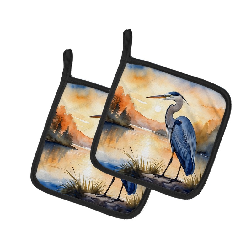 Blue Heron in the Golden Hour Pot Holders - Set of 2 Decorative Kitchen Helpers | Made in the USA