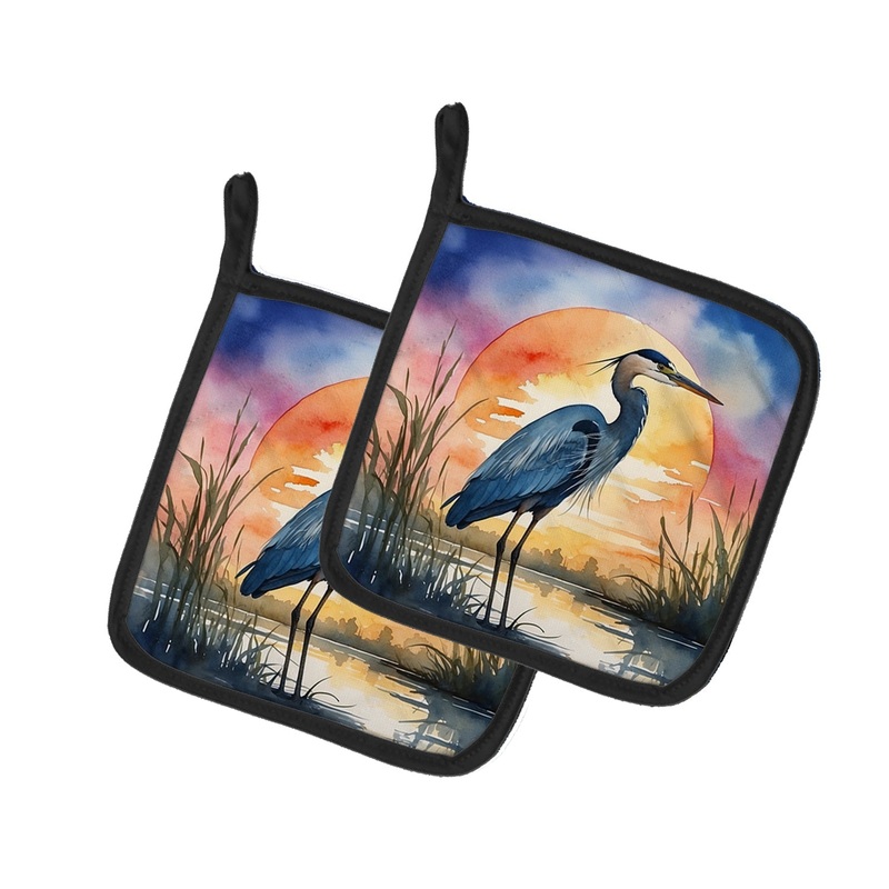 Blue Heron Setting Sun Pot Holders - Set of 2 Decorative Kitchen Helpers | Made in the USA
