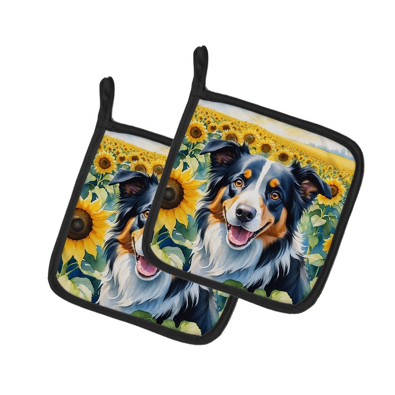 Border Collie in Sunflowers Pot Holders - Set of 2 Decorative Kitchen Helpers | Made in the USA