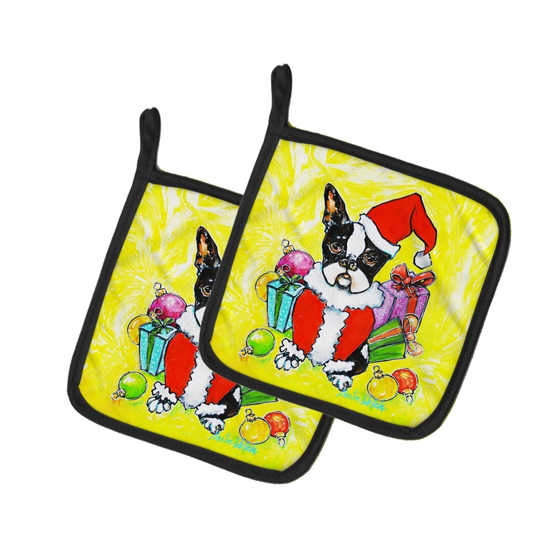 Boston Terrier Stinker That Stole Christmas Pot Holders - Set of 2 Decorative Kitchen Helpers | Made in the USA