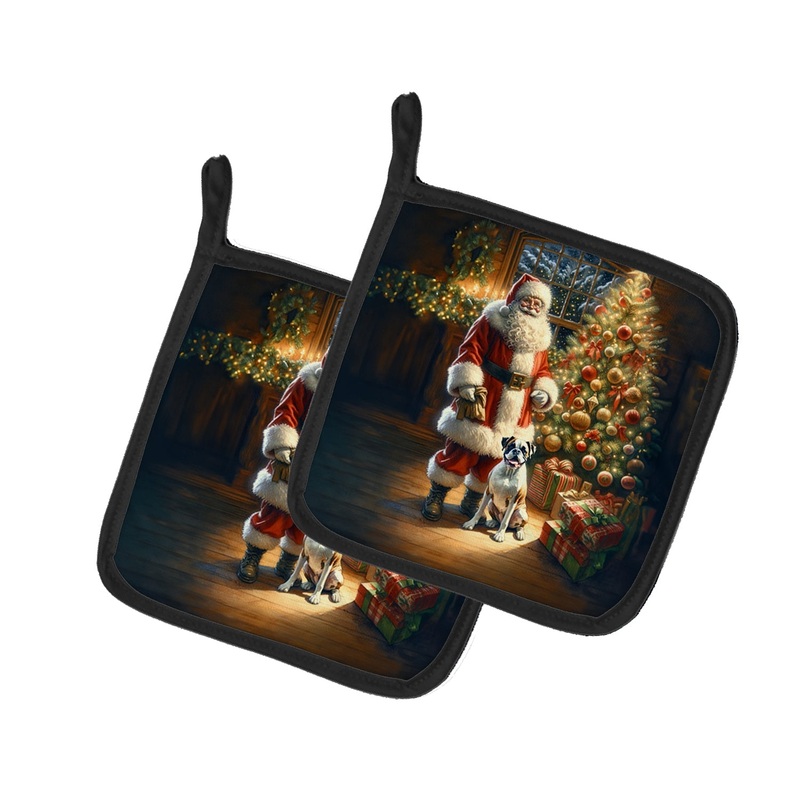 Boxer and Santa Claus Pot Holders - Set of 2 Decorative Kitchen Helpers | Made in the USA
