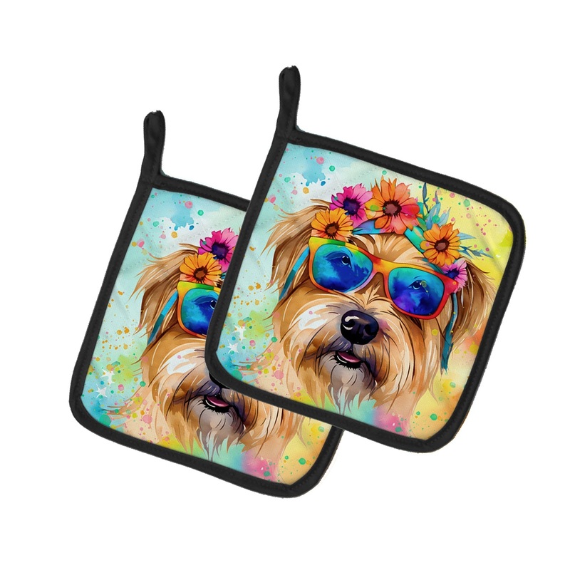 Cairn Terrier Hippie Dawg Pot Holders - Set of 2 Decorative Kitchen Helpers | Made in the USA