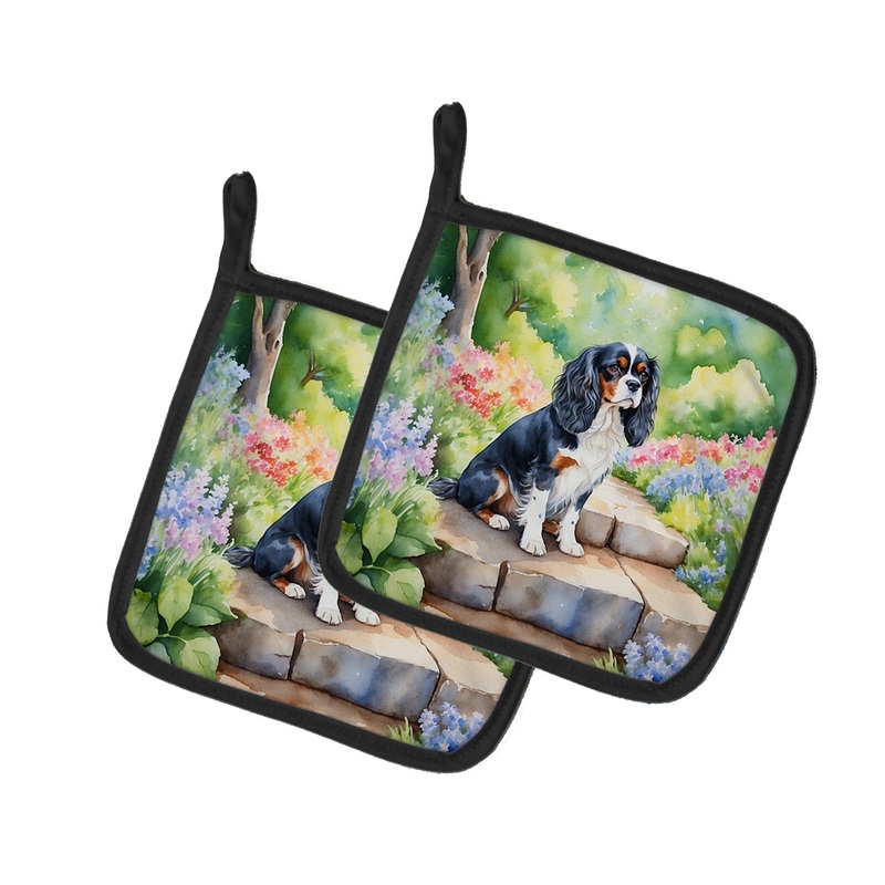 Cavalier Spaniel Spring Path Pot Holders - Set of 2 Decorative Kitchen Helpers | Made in the USA