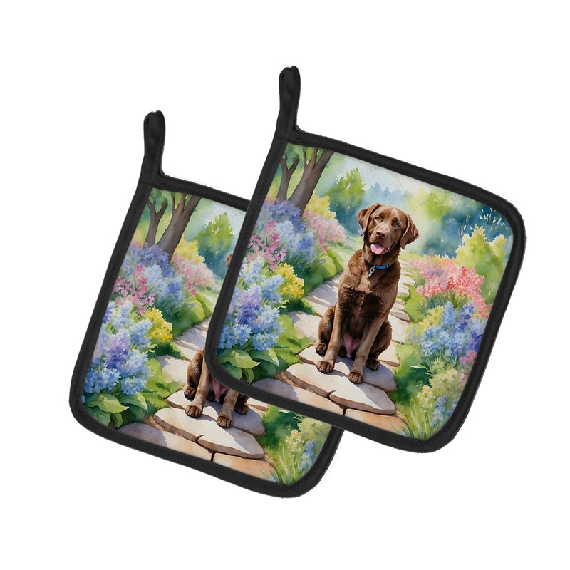 Chesapeake Bay Retriever Spring Path Pot Holders - Set of 2 Decorative Kitchen Helpers | Made in the USA