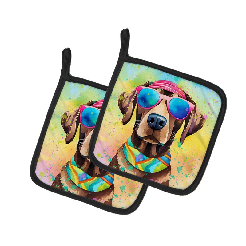 Chocolate Labrador Hippie Dawg Pot Holders - Set of 2 Decorative Kitchen Helpers | Made in the USA
