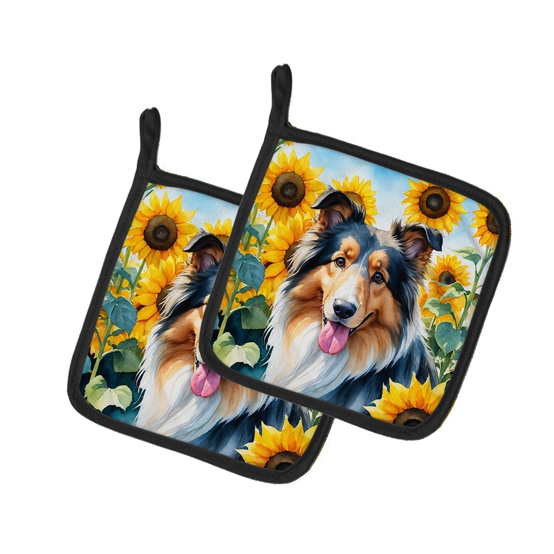 Collie in Sunflowers Pot Holders - Set of 2 Decorative Kitchen Helpers | Made in the USA