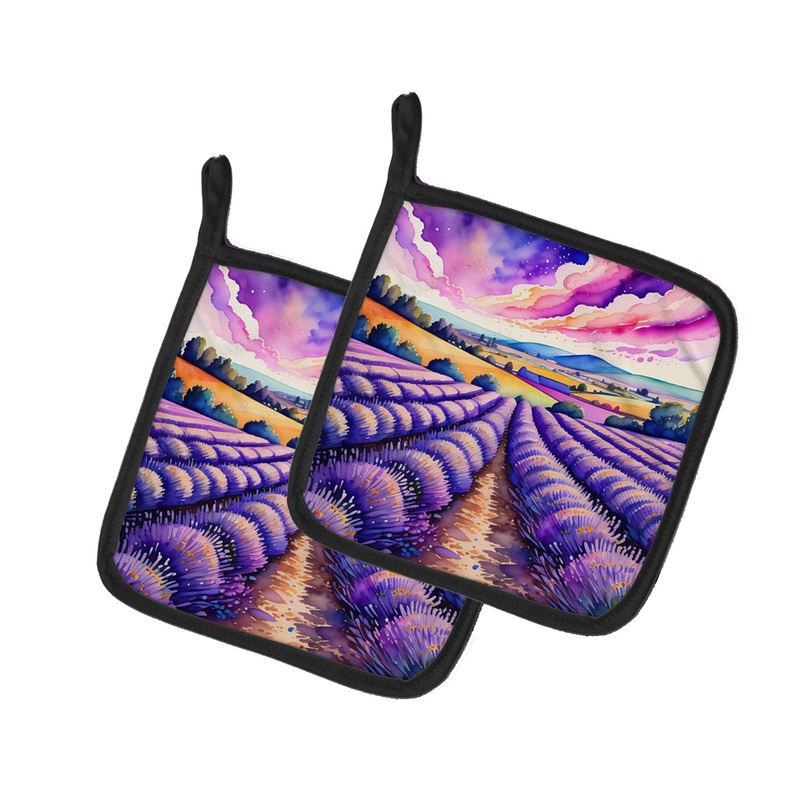 Colorful English Lavender Pot Holders - Set of 2 Decorative Kitchen Helpers | Made in the USA