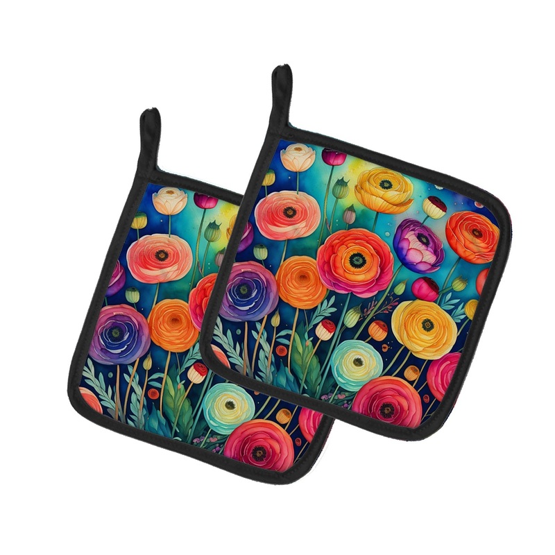 Colorful Ranunculus Pot Holders - Set of 2 Decorative Kitchen Helpers | Made in the USA