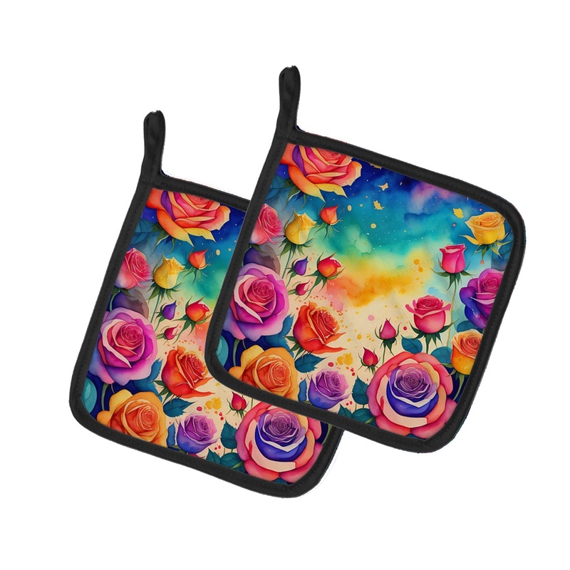 Colorful Roses Pot Holders - Set of 2 Decorative Kitchen Helpers | Made in the USA