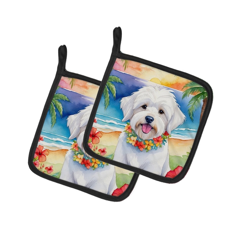 Coton de Tulear Luau Pot Holders - Set of 2 Decorative Kitchen Helpers | Made in the USA