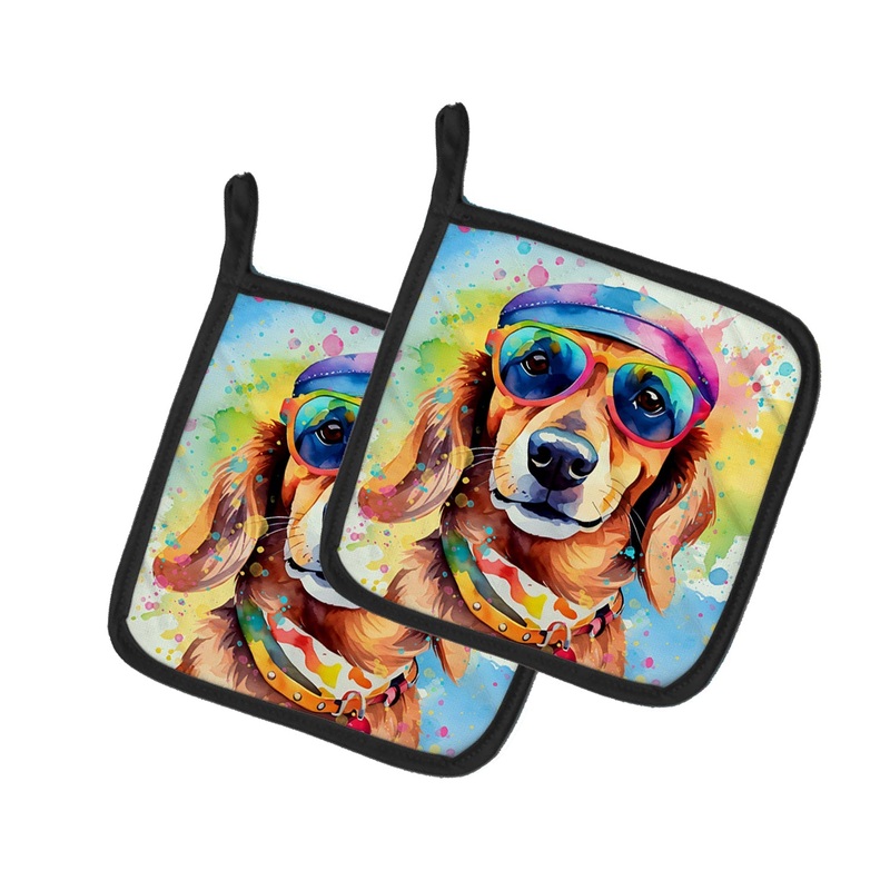 Dachshund Hippie Dawg Pot Holders - Set of 2 Decorative Kitchen Helpers | Made in the USA