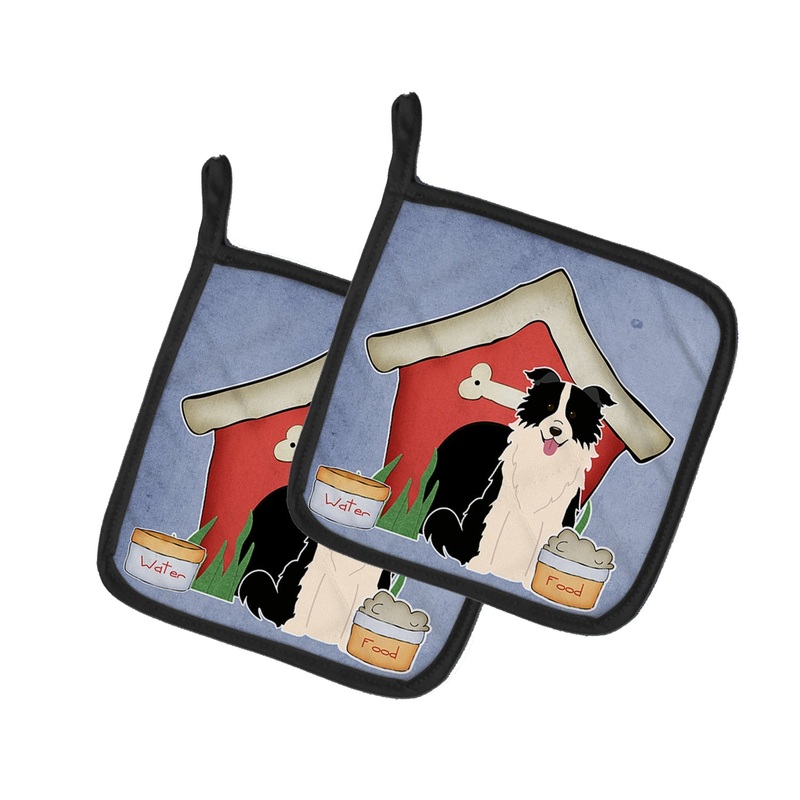 Dog House Collection Border Collie Black White Pot Holders - Set of 2 - Heat-Resistant Kitchen Essentials