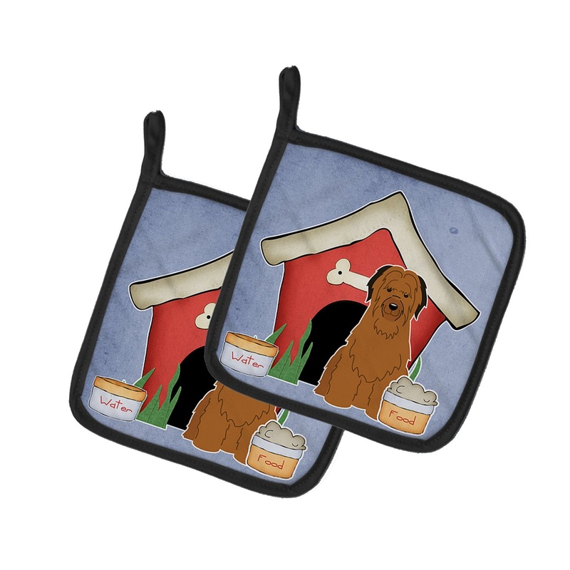 Dog House Collection Briard Brown Pot Holders - Set of 2 - Heat-Resistant Kitchen Essentials