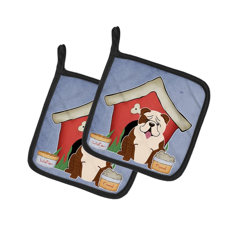 Dog House Collection English Bulldog Brindle White Pot Holders - Set of 2 - Heat-Resistant Kitchen Essentials