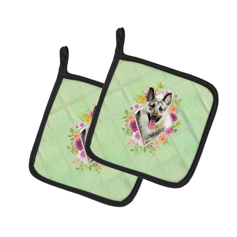 Eastern German Shepherd Green Flowers Pot Holders - Set of 2 - Heat-Resistant Kitchen Essentials CK4299PTHD