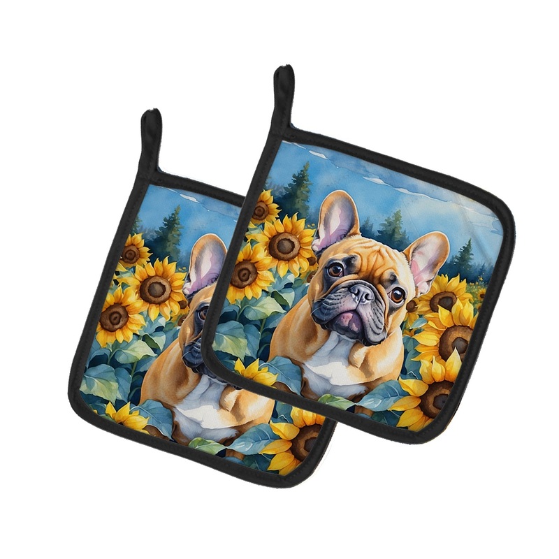 French Bulldog in Sunflowers Pot Holders - Set of 2 Decorative Kitchen Helpers | Made in the USA