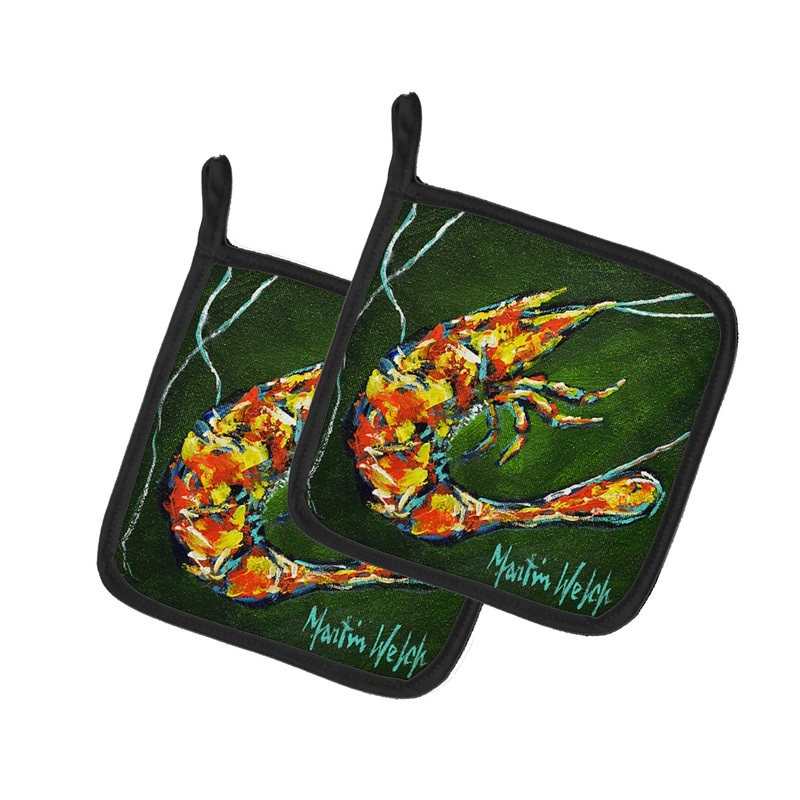 Green Waters Shrimp Pot Holders - Set of 2 Decorative Kitchen Helpers | Made in the USA