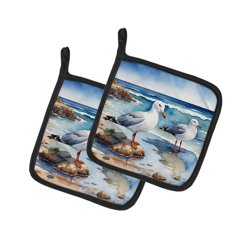 Gulls Scavenging Pot Holders - Set of 2 Decorative Kitchen Helpers | Made in the USA