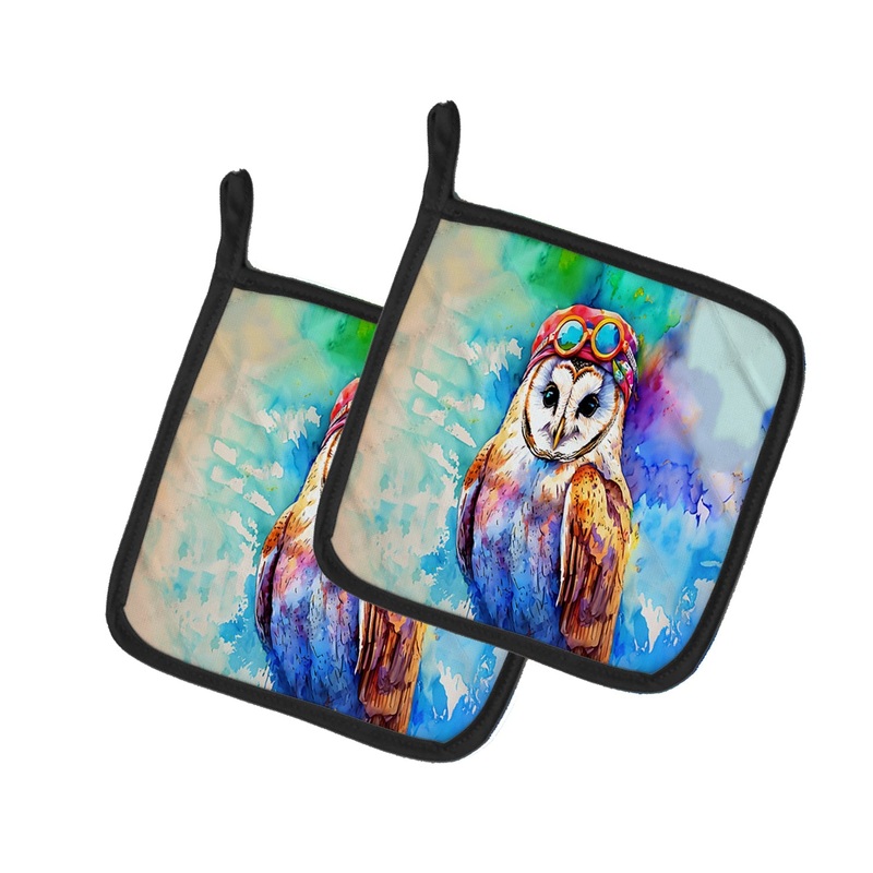 Hippie Animal Barn Owl Pot Holders - Set of 2 Decorative Kitchen Helpers | Made in the USA
