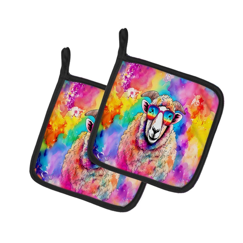 Hippie Animal Sheep Pot Holders - Set of 2 Decorative Kitchen Helpers | Made in the USA