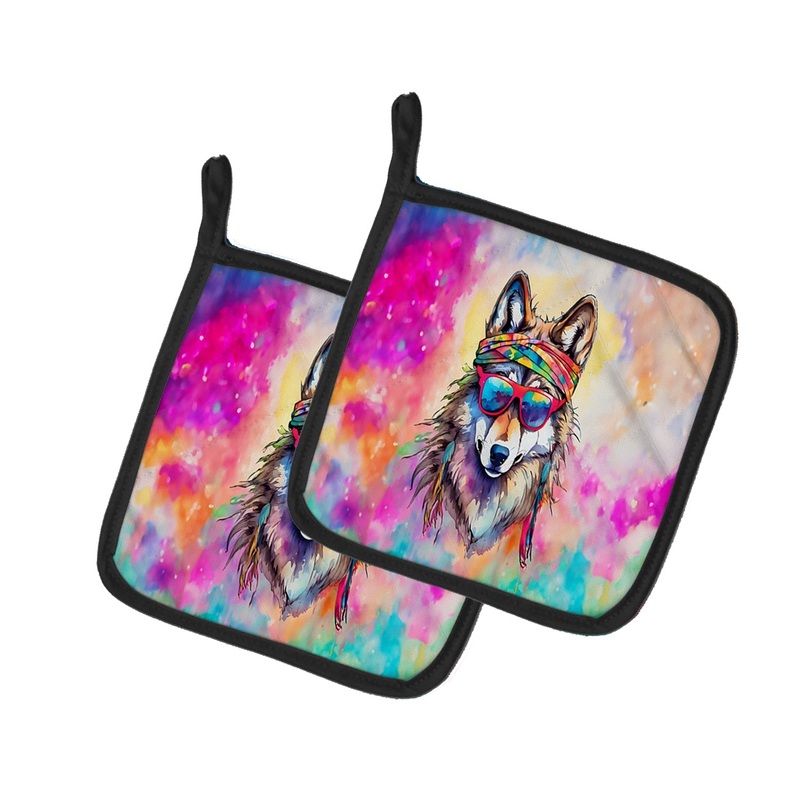 Hippie Animal Wolf Pot Holders - Set of 2 Decorative Kitchen Helpers | Made in the USA