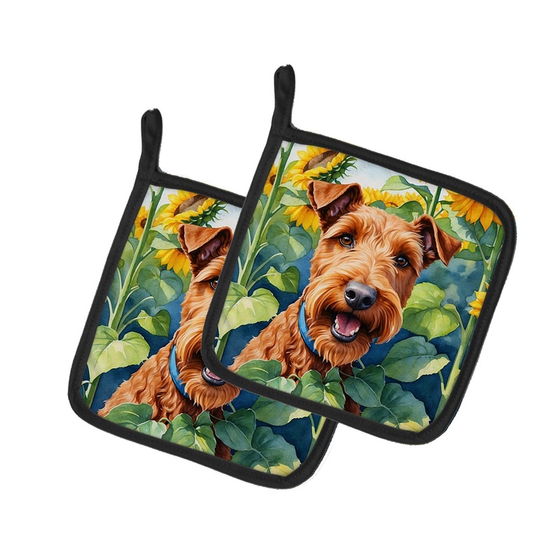 Irish Terrier in Sunflowers Pot Holders - Set of 2 Decorative Kitchen Helpers | Made in the USA