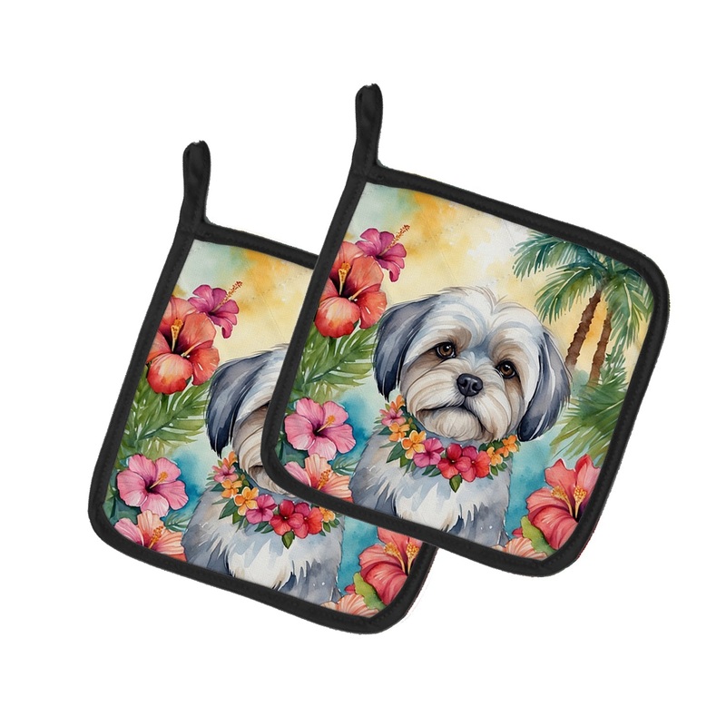 Lhasa Apso Luau Pot Holders - Set of 2 Decorative Kitchen Helpers | Made in the USA