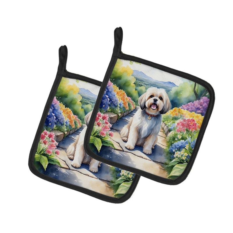 Lhasa Apso Spring Path Pot Holders - Set of 2 Decorative Kitchen Helpers | Made in the USA