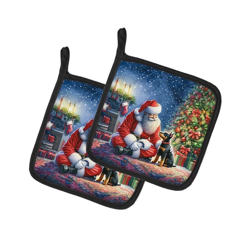 Manchester Terrier and Santa Claus Pot Holders - Set of 2 Decorative Kitchen Helpers | Made in the USA