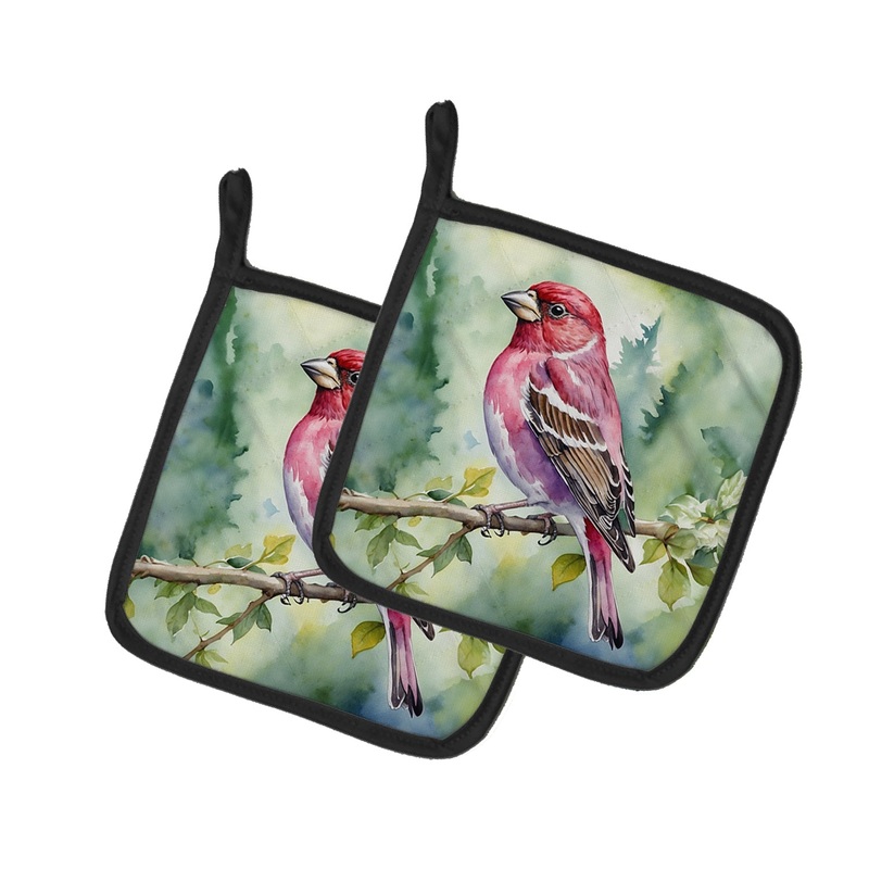 New Hampshire Purple Finch Pot Holders - Set of 2 Decorative Kitchen Helpers | Made in the USA