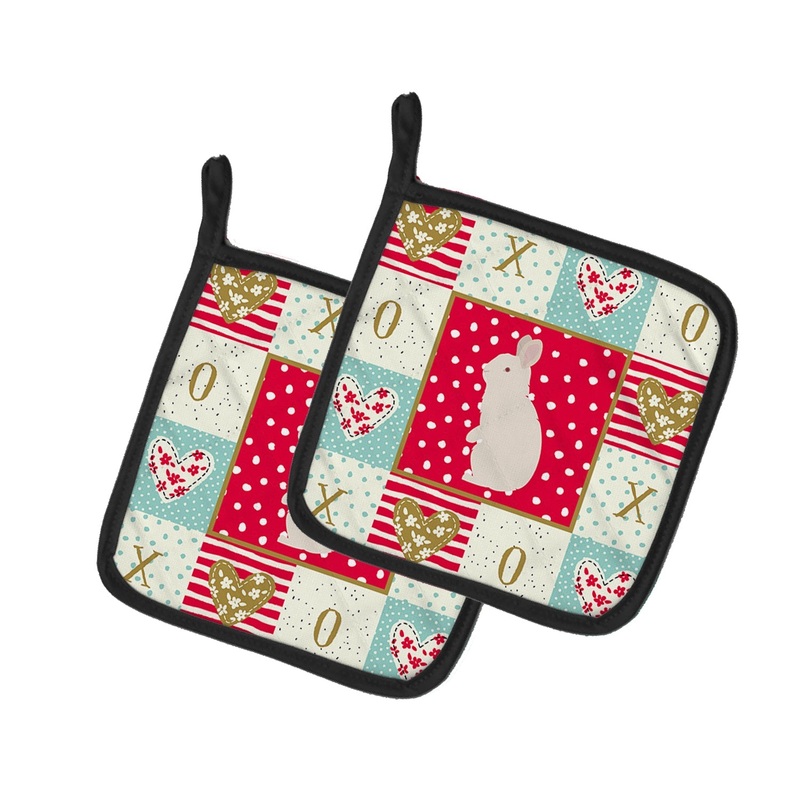 New Zealand White Rabbit Love Pot Holders - Set of 2 - Heat-Resistant Kitchen Essentials CK5392PTHD