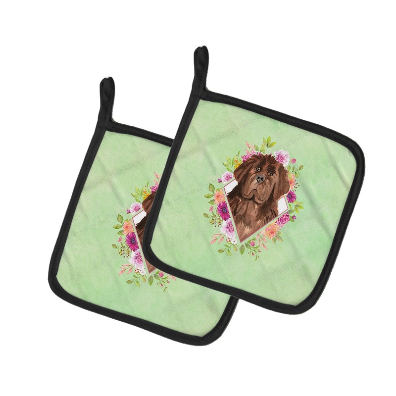 Newfoundland Green Flowers Pot Holders - Set of 2 - Heat-Resistant Kitchen Essentials CK4381PTHD